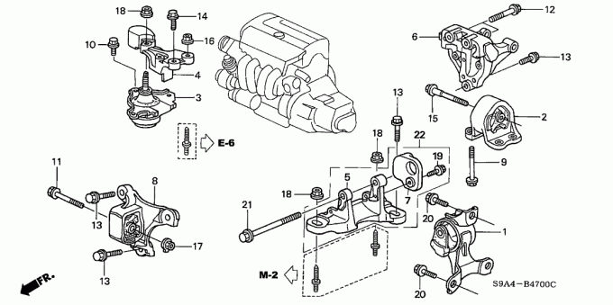 Vordere rechte Gummimotorlager Honda Civic CRV 2002-2005 2,0 L 2,4 L OEM# 50840-S7C-000