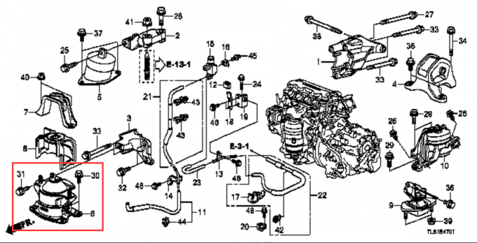 Hydraulischer vorderer Motorträger Honda Accord V6 2008-2012 2.0L 50830-TA2-H02