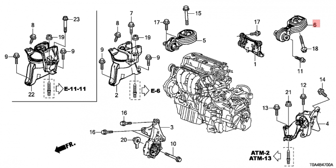 Hinteres unteres Honda CR-V 2012 Maschine 2013 2014 RE1 Torquerod-Dämpfer 2,4 L 50890-T0A-A81