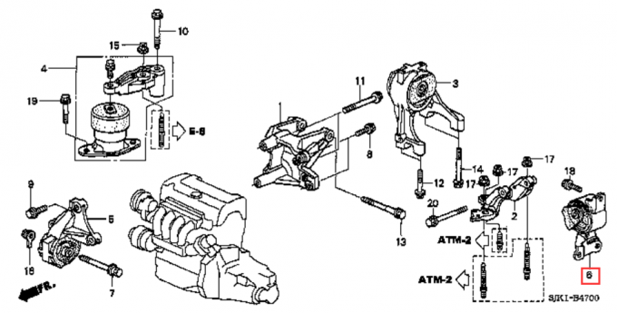 Getriebe-Gummimotorlager 50850-SFE-003 Honda Odyssey 2,4 L RBI 2005-2008